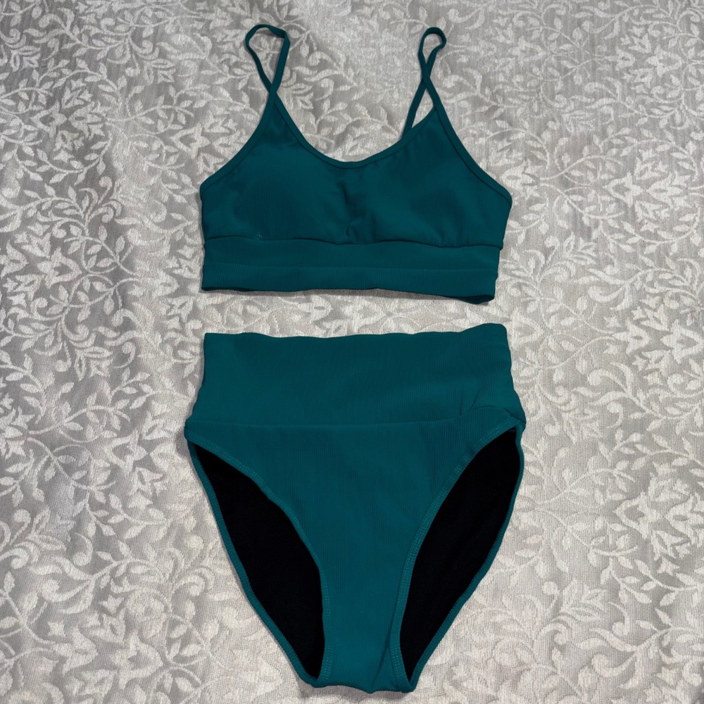 Unbranded Bikini Set Women S Teal Green Like New Ribbed High Waist 2 Piece Swim